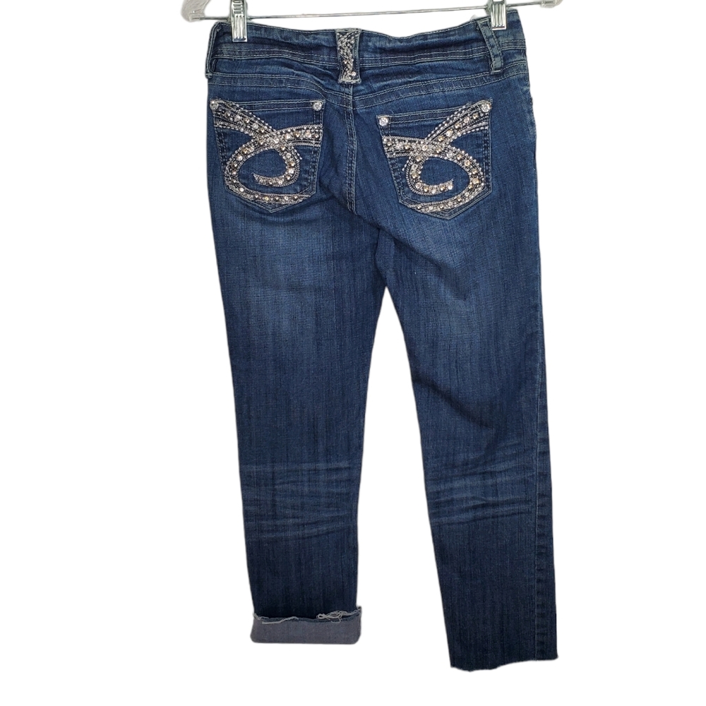 GRACE IN LA USA Bling Jeans Raw Cuff Hem Skinny Ankle Crop Sz 3